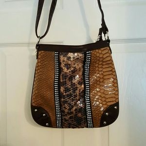 Mixed print rhinestone crossbody purse