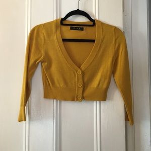 Crop top cardigan yellow sweater