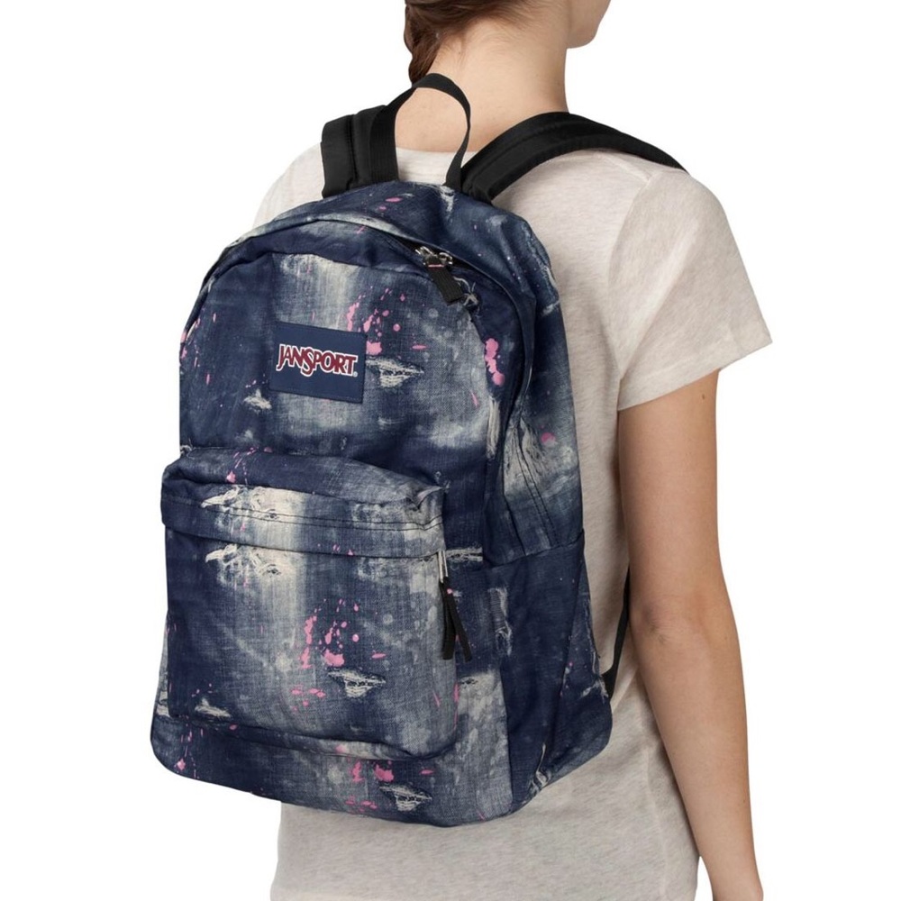 denim patterned jansport backpack