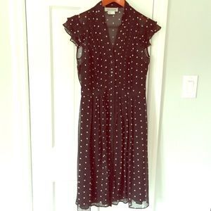 Black and white polka dot chiffon shirt dress