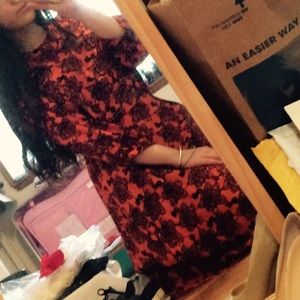 ASOS red floral long midi dress