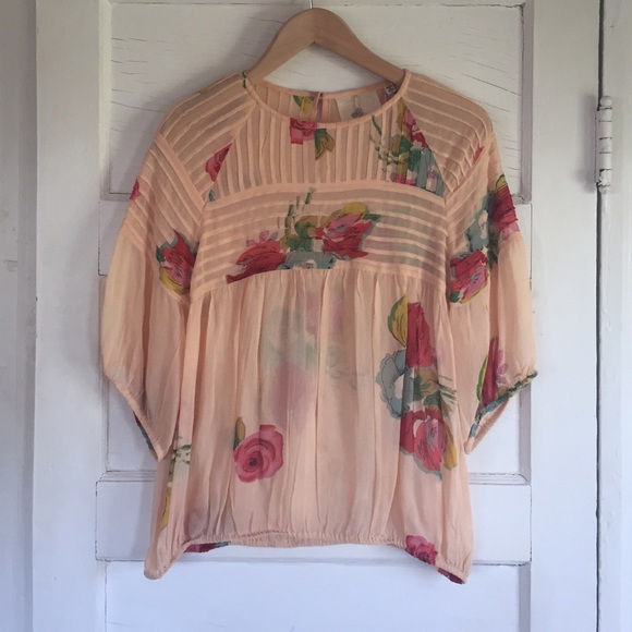 Pink Floral Peasant Blouse