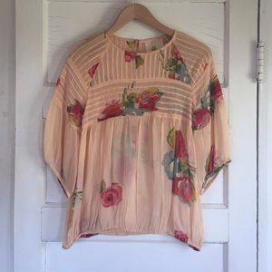 Pink Floral Peasant Blouse