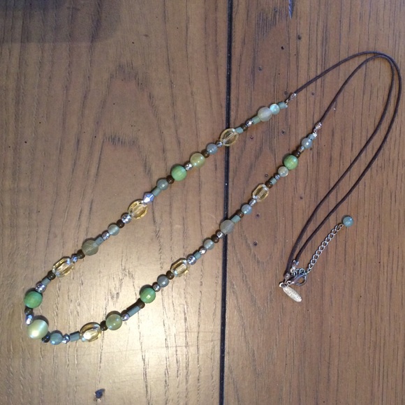 Aeropostale Green Beaded Necklace/ Leather Chain
