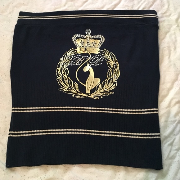 EUC baby phat tube top navy and gold w rhinestone