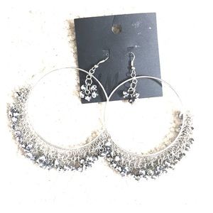 New Sparkly Shiny Graphite Silver Hoop Earrings