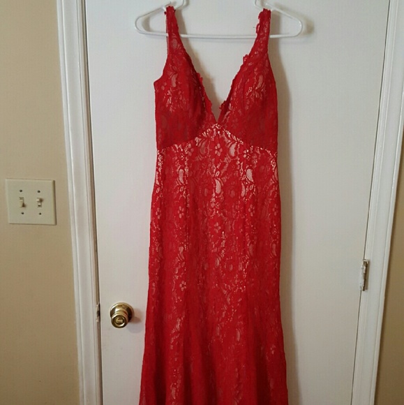 Red formal floor length gown