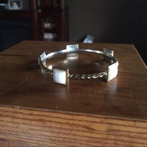 Gold and White Square Bangle Bracelet