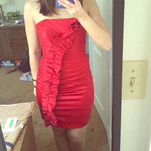 Jessica McClintock red strapless dress prom formal