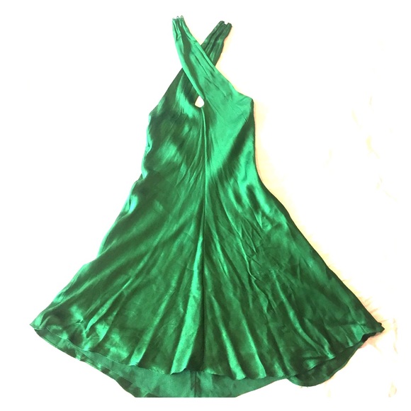 BR Kelly Green Silk Halter Dress, Sz 0