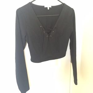 Black lace up crop top