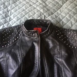 Leather Jacket with Studded Shoulders