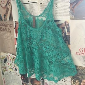Lace turquoise crop tank top