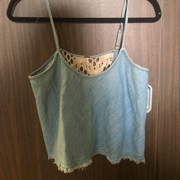 Free People Frayed Tank Top with Lace Back Detail