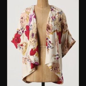Anthropologie Odille 100% silk Floral kimono Large