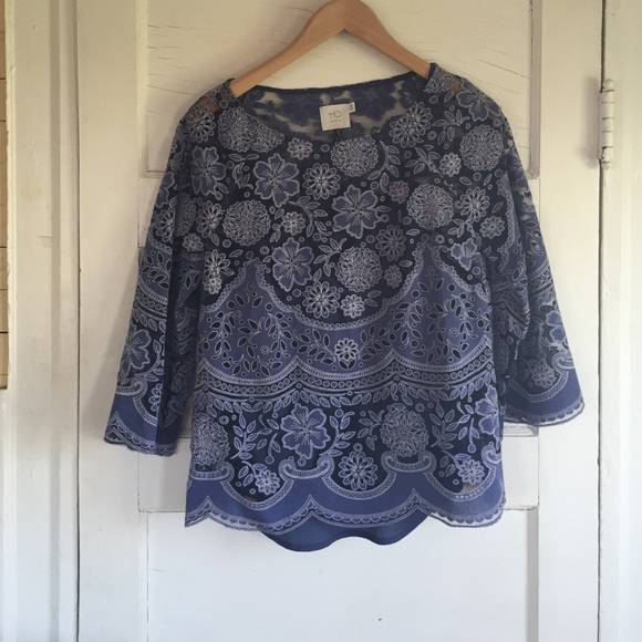 Laser Cut Lace Peasant Blouse