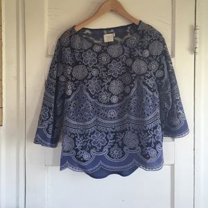 Laser Cut Lace Peasant Blouse