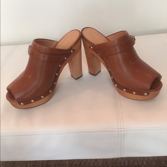 Coach tan leather slip on's