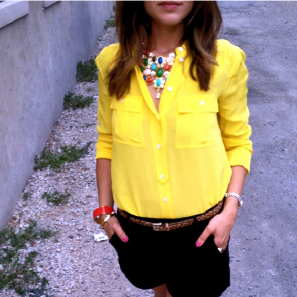 Jcrew Yellow Silk Button up/ Blouse Sz 0
