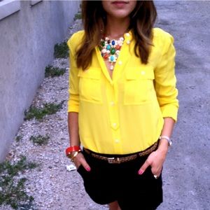 Jcrew Yellow Silk Button up/ Blouse Sz 0