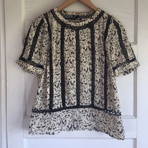 Anthropologie Black & White Short Sleeve Blouse