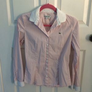 Lacoste Striped Pink Button Down Shirt