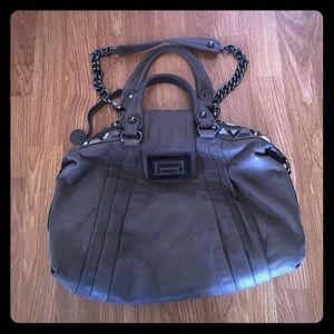Charcoal grey, leather studded bag.