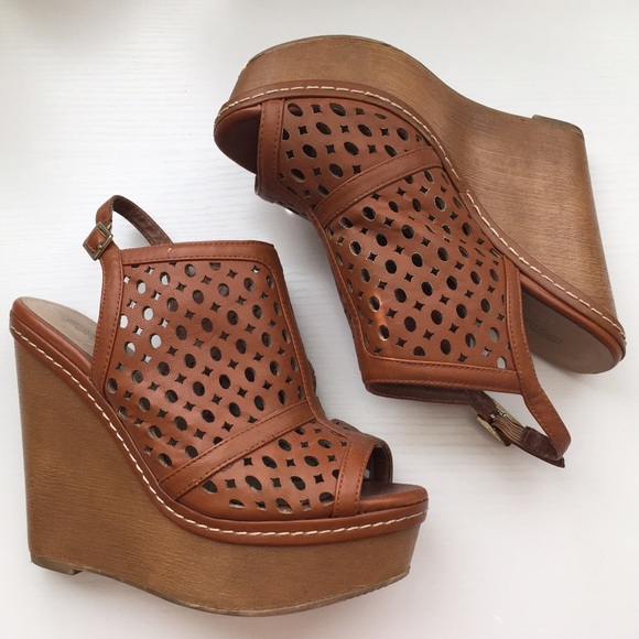 Breckelles Shoes - Brown Perforated Wedges