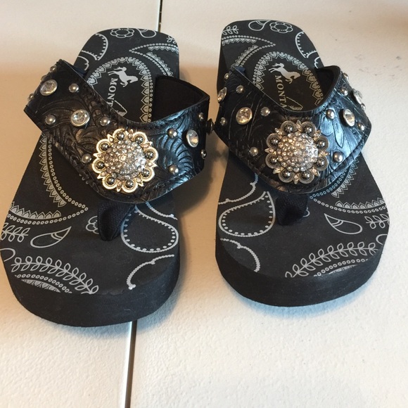 Jeweled Black and Silver Flip Flops