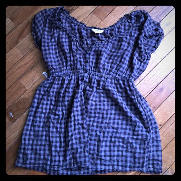 Arizona black and grey checkered peasant shirt