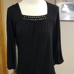 Black Square Neckline Brass Embellished