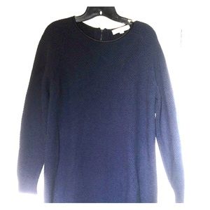 Leather trim sweater dress