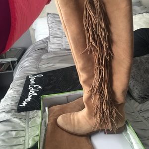 Sam Edelman tan fringe boots