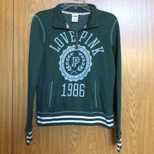 Green Victoria's Secret Pink quarter zip sweater