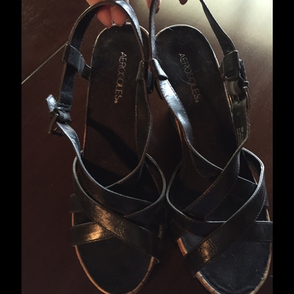 Aerosoles black leather wedge