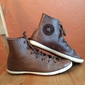RARE: Brown Leather Slim High-Top Converse