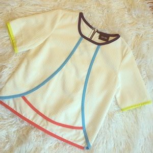 White + neon piping statement blouse