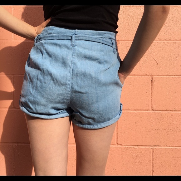 Chambray Shorts With Tie Front - Picture 4 of 4