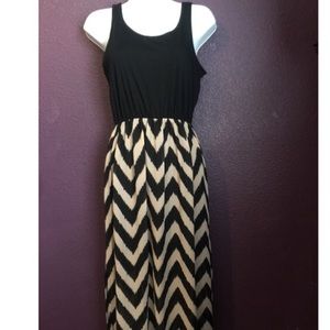 Long maxi black/cream brown stripped dress