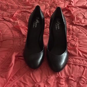 Black leather high heels