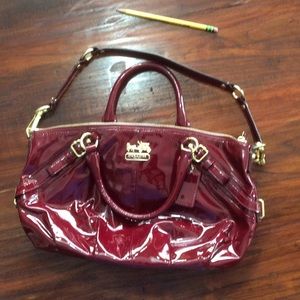 Coach Madison patent leather Crimson Sophia bag.