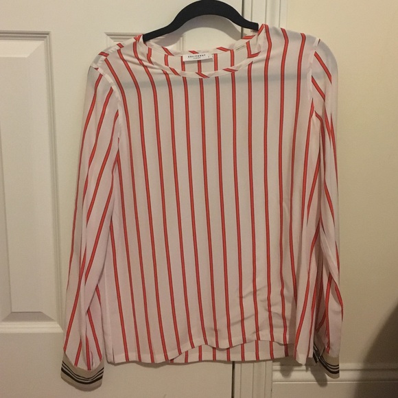 Long sleeve vertical striped Equipment blouse.