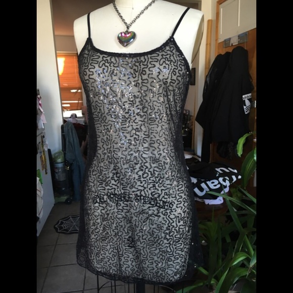Sale! NWOT Sexy Sheer Black Sequin Slip sz Med