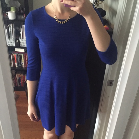 Royal Blue 3/4 Sleeve Textured Dress