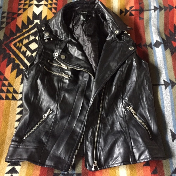 Studded biker vest vegan leather