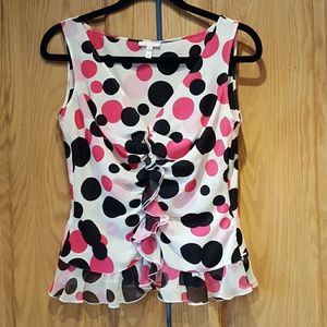 ESCADA SILK RUFFLE POLKA DOT TOP W/SIDE ZIP