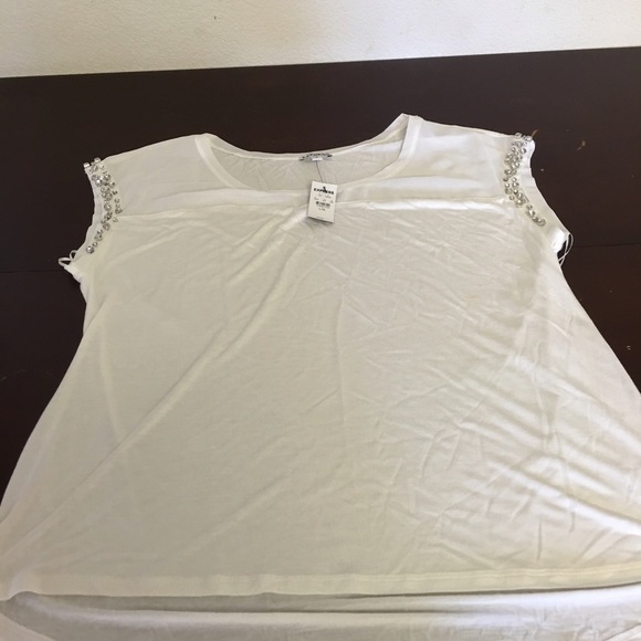 Express top with sequined cap sleeves