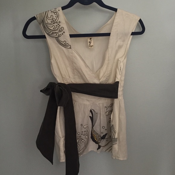 Anthropologie Floreat Embroidered Koi Blouse