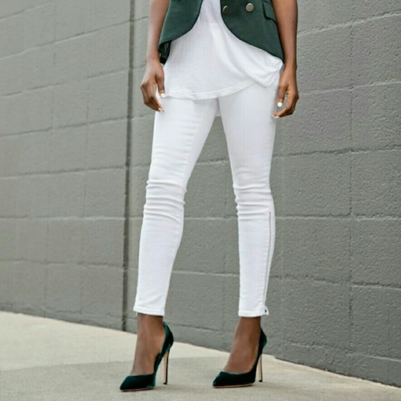 white biker jeans with zippers