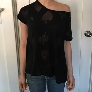 Off the shoulder black jersey & sheer Tshirt